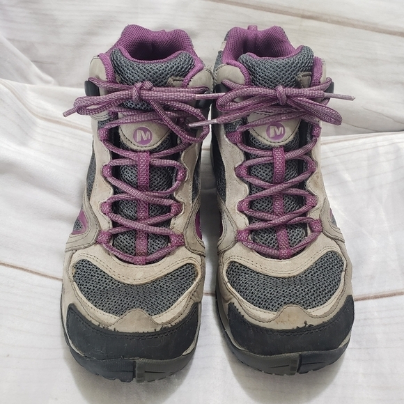 Merrell Castle Rock Gray Purple Hiking Boots Womens Size 8.5 Waterproof Lace Up - Picture 2 of 12